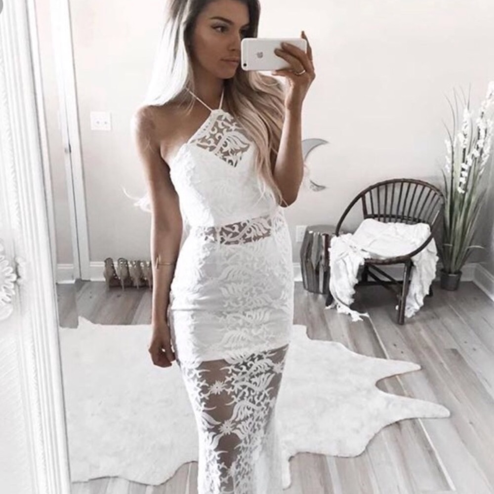 Sabo Skirt Formal White Lace Maxi Gown
